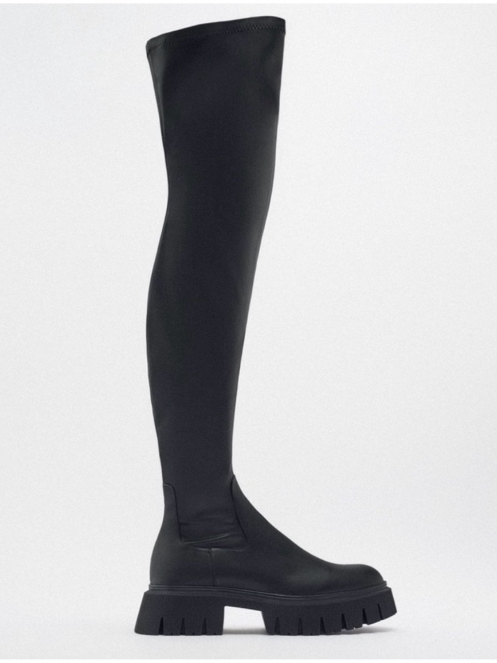 Zara Thigh High Lug Sole Black Boots